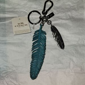 Coach NWT Teal Feather Keychain with Silver Accent